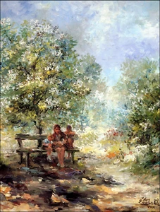 1986 Vintage Print Dogwood Spring Family Garden Oil Painting Image By Eva Makk - Picture 1 of 3