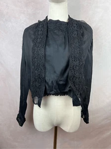 Antica camicetta in pizzo nero epoca ww1 stile edoardiano vintage 1900 - Foto 1 di 16