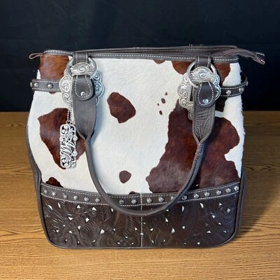 Bolso de Hombro Bolso de Mano American West Marrón Cuero Estampado de Vaca Estampado NUEVO Foto 1 de 4