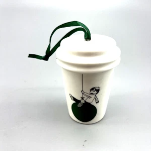 Starbucks Boy Swing Balloon Ball Dot Ceramic Ornament Coffee To go Solo Cup 2015 - Picture 1 of 11