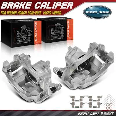 Pair Front Disc Brake Calipers with Bracket for Nissan March Micra Versa Note - Image 1 of 4