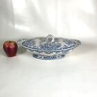 Antique Copland Blue Transferware Long Vegetable Covered Tureen
