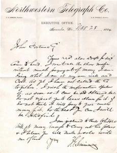 NORTHWESTERN TELEGRAPH SIMMONS 1884 BERGBAU BRIEF FORTUNE PARK COUNTY CO WHIPPLE - Bild 1 von 2