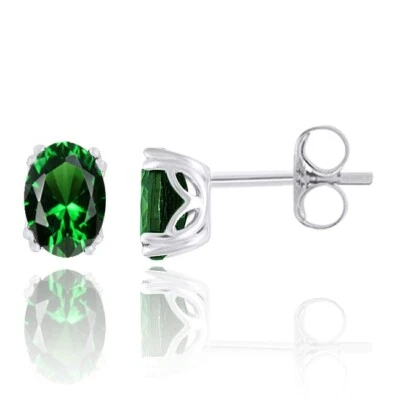 Aretes para mujer de plata de ley con diopsido cromado corte ovalado de 1 3/5 quilates Foto 1 de 3