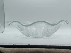 Iris and Herringbone by Jeannette Glass 11" Clear Ruffled Fruit Bowl.  - Picture 1 of 6