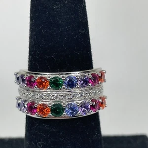 Hermoso Anillo de Plata de Ley 925 con Piedras de Amatista Multicolor y Talla 6 - Imagen 1 de 14