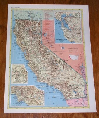 Mapa vintage de California 1953 Los Ángeles San Francisco/Verso Arkansas Foto 1 de 4