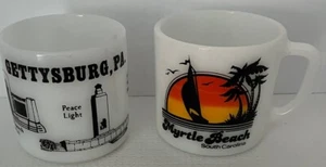 Fire King Gettysburg PA Anchor Hocking Myrtle Beach SC Milk Glass Mugs Excellent - Picture 1 of 7