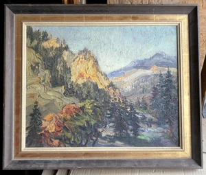 ::ÖLGEMÄLDE LANDSCHAFT BÄUME AM ABHANG TANNEN °UNDEUTLICH SIGNIERT ANTIK TAL - Bild 1 von 7