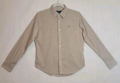 Camisa deportiva Ralph Lauren para hombre a rayas con escudo dorado manga larga con botones talla XL Foto 1 de 4