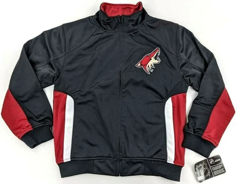 Arizona Coyotes NHL Kids Jacket Black Red Full Zip Mock Neck Long Sleeve Sz M Cover