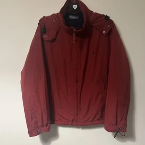Ralph Lauren Jacket Mens 2XL Red Fleece Lined Hooded Full Zip Vintage Anorak - Picture 1 of 18
