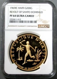 1969 GOLD HAITI 140 MINTED 200 GOURDES NGC PROOF 64 UC REVOLT OF SANTO DOMINGO - Picture 1 of 3