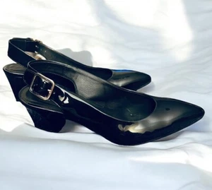 AGL US Sz6 EU Sz36 Attilio Giusti Leombruni Black Patent Sling-Back Pumps Heels - Picture 1 of 14