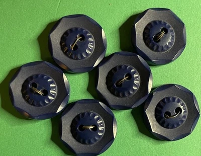 (6) VINTAGE 3/4” OCTAGON SHAPE BLUE EARLY PLASTIC 2-HOLE  CRAFT BUTTONS-D8 - Image 1 of 2