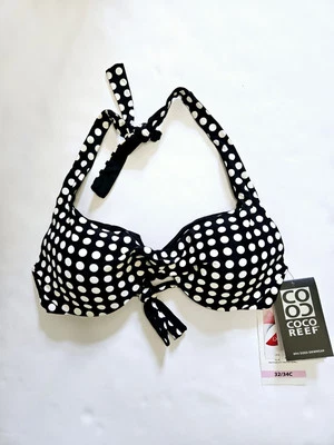 CoCo Reef Bra Size Swim Black White Polka Dot Halter Style Bikini Top 32/34C - Image 1 of 4