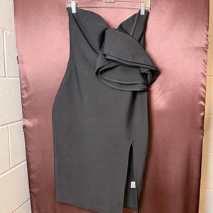 UONBOX Damen M schwarz One Shoulder ärmellos Seitenschlitz Bandage Kleid Knie Le - Bild 1 von 12