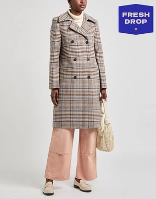 PVP €500 MAJE Abrigo de franela portería EU36 US4 UK8 S beige forrado a cuadros Foto 1 de 4