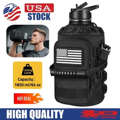 Botella de agua aislada de 64 oz con bolsa de botella boca ancha jarra de agua de medio galón Foto 1 de 4