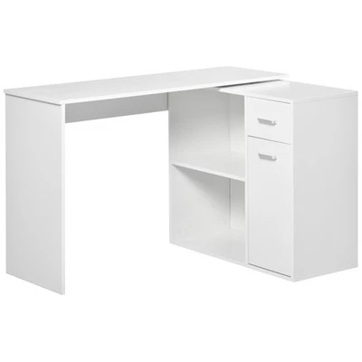 HOMCOM Scrivania Angolare con Libreria Scaffale Tavolo da Pranzo in Legno Bianco - Immagine 1 di 4