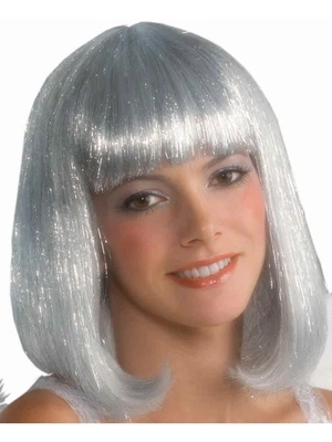 FORUM WHITE & SILVER ANGEL SHIMMER WIG w/ BANGS ADULT COSTUME ACCESSORY 66031 - Image 1 of 3