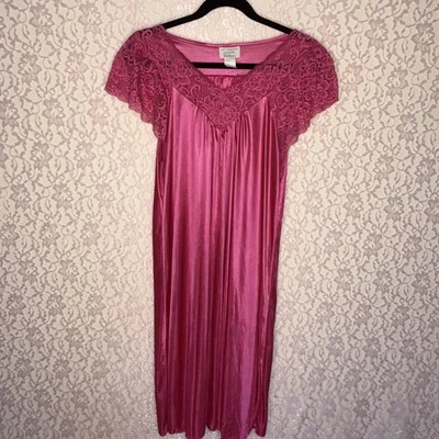 Vintage Lati Fashion Collection Pink Semi Sheer Scalloped Lace Night Gown Large - Image 1 of 4
