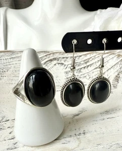 Anillo de ónix negro para mujer talla 6 e inspirado en la colección conjunto de pendientes a juego NUEVO - Imagen 1 de 5