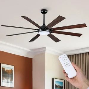 72 Inch Large Ceiling Fans with Lights and Remote, Indoor/Outdoor Black Moder... - Picture 1 of 9