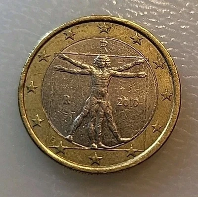 2010 1 EURO Italy Vitruvian Man Leonardo Da Vinci Coin Bi-Metallic - Image 1 of 3