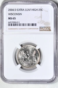 2004-D 25C WI Extra Leaf-High State Quarter NGC MS65 - Picture 1 of 2