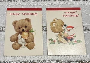 (2) VTG Holiday Stationery Pads Notepads Holly Babes Teddy Bears 6 Sheets Each - Picture 1 of 14