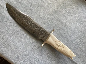 RARE! Meteorite BOWIE Knife Blade w/Mystic Carved Fetish Bear Head Antler Handle - Picture 1 of 6