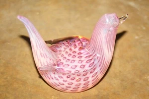 Vintage Murano Pink and Clear Love Bird Art Glass - 4 1/2" w/ Label - Picture 1 of 9