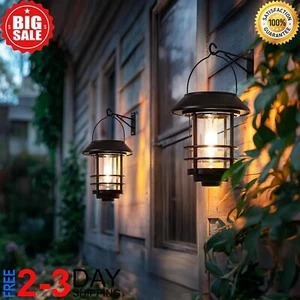 2 Pack Solar Lantern Outdoor Lights, Hanging Solar Wall Sconce Outdoor, - Picture 1 of 10