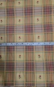 Yellow, Red & Green Embroidery Plaid, Checkered, Upholstery Fabric - Picture 1 of 6