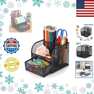 Tier Mesh Pen Holder Desk Organizer with Compartment Pencil Holder DURABLE - Picture 1 of 9