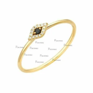 14K Gold 0.12 Ct. White- Black Lab-Created Diamond Evil Eye Charm Ring - Picture 1 of 4