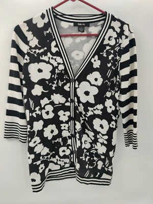 Cárdigan para mujer Style & Co tejido negro patrón floral peso ligero talla mediana Foto 1 de 4