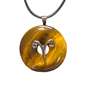 Widder Sternzeichen Rotguss mit natürlichem Tigerauge Anhänger mit Kordel Astrologie NEU - Bild 1 von 4