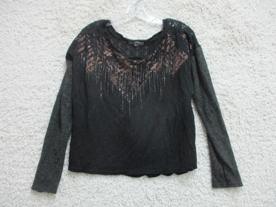 Miss Me Shirt Small Adult Black Long Sleeve Boat Neck Stretch Modern Fit Womens - Image 1 of 4