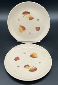 TWO Vernon SHERWOOD Bread Plates 6 1/4" Brown Yellow Leaves Vernon Ware Speckle - Picture 1 of 7