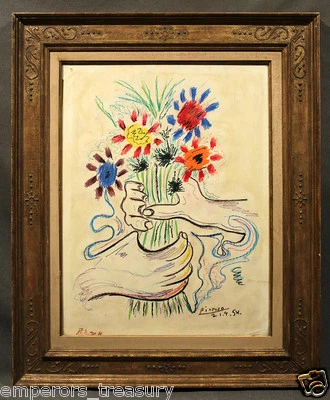 After Pablo Picasso (西班牙语,1881 - 1973) 彩色石版画 Fleurs aux Mains — 第 1/4 张图片