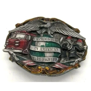 Bergamot Brass Works BELT BUCKLE I'm Proud to be an American Fire Fighter 1986 - Picture 1 of 3