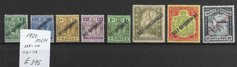 MALTA BRITÁNICA @ 1922 SG105/110 12 DEFINITIVOS MLH BUEN PRECIO @ Mal.42 Foto 1 de 1