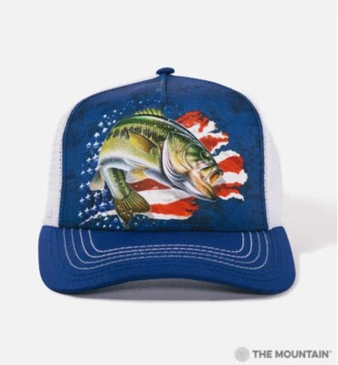 “Patriotic Bass” American Flag Trucker Style SnapBack Cap Hat - by The Mountain - Image 1 of 4