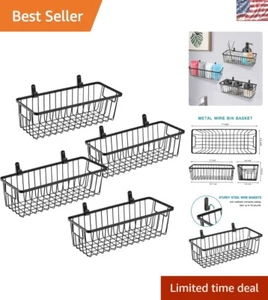 Rustic Farmhouse Metal Wire Wall Bins - 4 Pack Portable Storage Solution - Picture 1 of 9