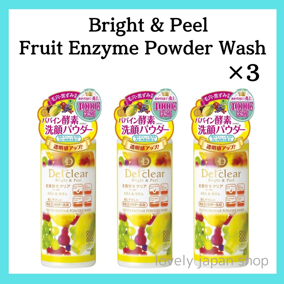 Meishoku Detclear Bright & Peel Fruit Enzima Polvo Lavado [75g×3] AHA BHA Japón Foto 1 de 4