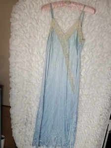 Vintage 70s Victoria's Secret Lingerie Slip Dress Baby Blue Med Lace Union Made - Picture 1 of 7