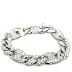 Brazalete Mariner Puff Plano Plata de Ley 925 8” Circonita 31,50 g 14,5 mm - Imagen 1 de 2