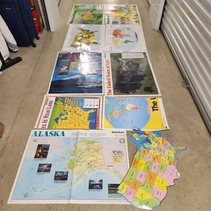 LOT OF Vintage Laminated Posters Maps United States Japan Alaska Weekly Reader - Picture 1 of 17